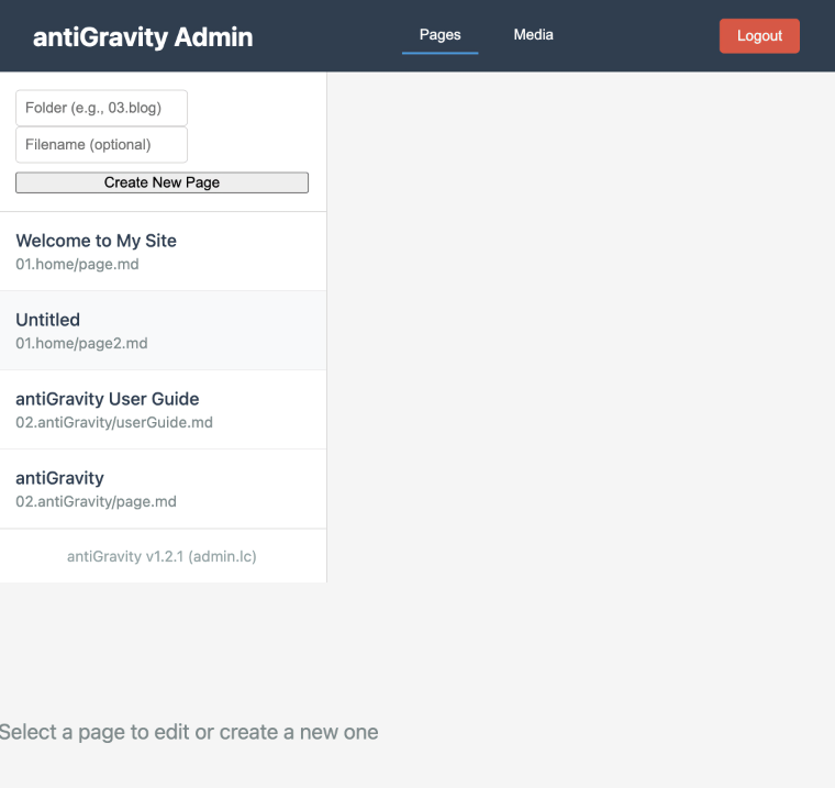 antiGravity admin panel